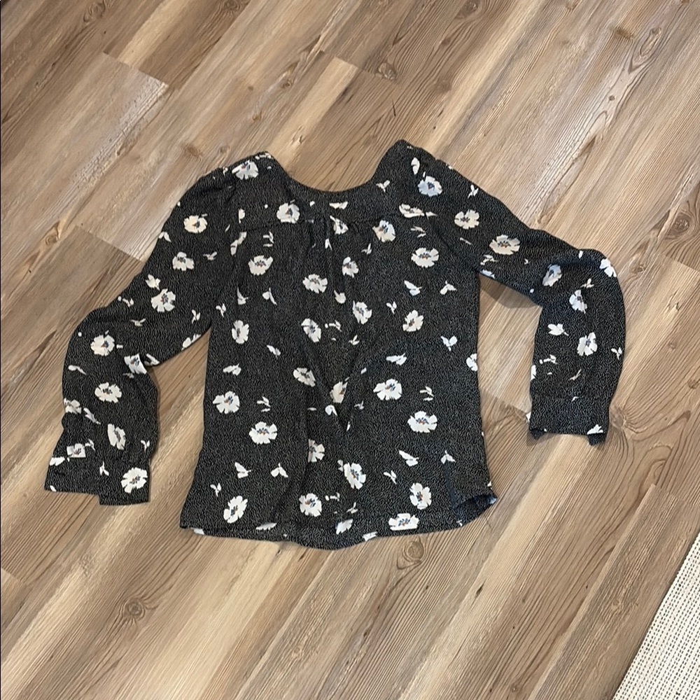 J. Crew Black and White Graphic Long Sleeve Blouse - Picture 1 of 5
